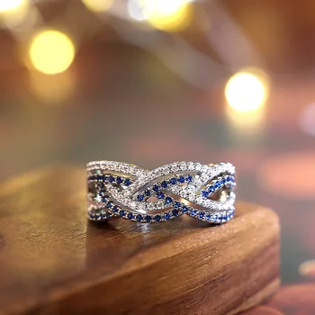 USTAR geometrijski pleter plave CZ vjenčano prstenje za žene nakit sjajna kubni cirkonij vjenčano prstenje za ruke ženski poklon anel