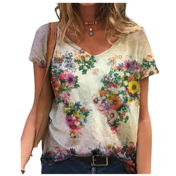 Ženska majica s cvjetnim ispis Casual majica kratkih rukava Prevelike Majice Plus Size Vrhovima Moderan vanjski majica Top дропшиппинг