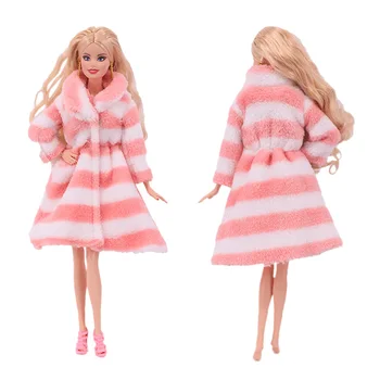 Odjeću za Barbie Šaren 1 set Dugih Rukava od Mekog krzna Kaput Vrhovima Haljina Zima Toplo za 30 cm Pribor za Barbie lutke,Igračke Za Djecu