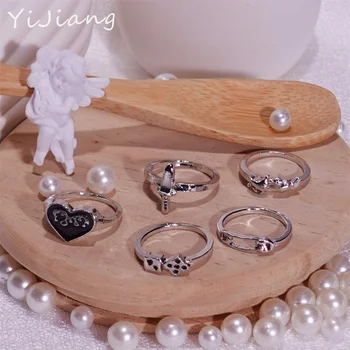 Setovi srebrnog prstena s jednim srcem pribor Spajalica za papir Popularni nakit estetski dar Mač sa dvostrukim srcem par poklon kocke