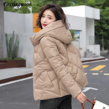 Novi 2021 Ženska kratka jakna Zimske debeli kaput s kapuljačom na obloge Ženska korejski slobodna pamučna odjeća Parkovi Ženske jakne velike veličine