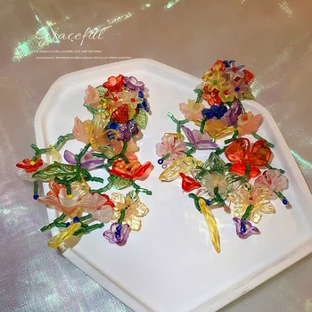 Pretjerano Naušnice s cvjetnim кисточками Luksuzni nakit s kapljicama Modni Akril Velike Naušnice za žene 2021 Izjava
