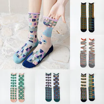 Ljetne ženske zabavne čarape ultra tanke Prozirne kristalne svilene čarape Harajuku Svakodnevne prozračna kratke čarape, Ženske