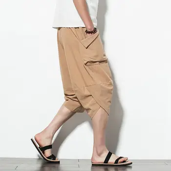 Shop Sinicism Japanski, pamuk, platno ženske sportske hlače za muškarce Ravnici Široke muške Svakodnevne hlače dužine do telad 2020 Muška odjeća
