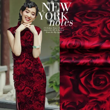 Haljina od svile mat tkanine Ljetni stil crvena ruža jorgan poplun (1 metar)