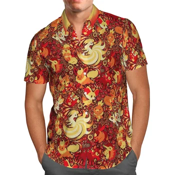 Crvene košulje kratkih rukava s anime-ispis za muškarce, besplatne majice na zakopčane s кардиганом, Plus Veličina, Havajski stil, Ljeto 2021, Вентилируемая košulja