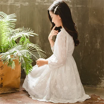 Dječja haljina Tinejdžerski White Wedding party Čipkan haljina za djevojčice dugi rukav Dječji Karneval Proljeće i Jesen 6 8 10 12 14 16 godina
