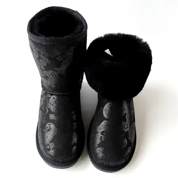 G&Zaco Luksuzni Zimske čizme od australske ovčje Ženske zimske krzna čizme od teleće ovčje kože Cipele od prave kože i prirodne vune na ravnim potplatima G Čizme
