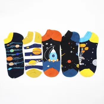 5 Parova Novost Zabavne Svakodnevne čarape do gležnja Modni Šarene Harajuku Grid Prostor Pamučne Muške čarape Sretan Muške Čarape Veličina EU39-46