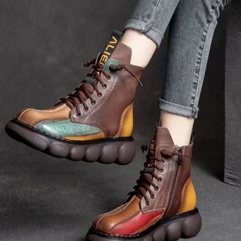 Zimske kožne cipele Martin 2021, boja u retro stilu, kratke čizme s debelim potplatima s debelim potplatima, gotički ženske čizme za odrasle