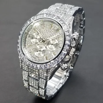 MISSFOX Puni Dijamant Mens Najbolji Brand Luksuznih Ledene Kalendar Kvarcni Sat Klasični Dizajn Tjedan Prikaz Vodootporan Sat