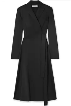 2021 Jesen moda Za žene s dugim rukavima Zupčasti blazer Vestido jaknu Ured lady podesivo haljina s pojasom