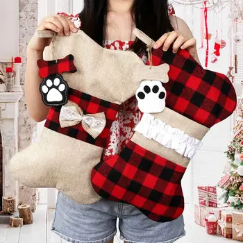 2 komada Božićne Čarape Za kućne ljubimce pse, Kariranih Nadkoljenice od šatorsko platno Veliki Oblika Kocke Za kućne ljubimce, Klasični Viseći Nadkoljenice Božićni ukrasi