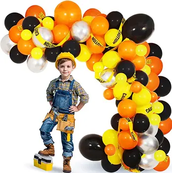 Građevinski Baloni na Dan rođenja Гирлянда Upozorenje Banner Crna Narančasta Žuta Metalik Srebrni Balon Luk za bebe Dekor na rođendan
