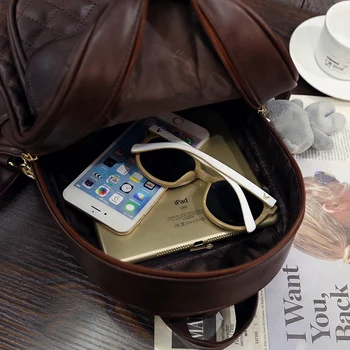 Ženski kožni kockice ruksak 3 kom./compl. Dnevne torbe na ramena za vaš laptop za mlade s četkom Trendi mini ruksak za putovanja