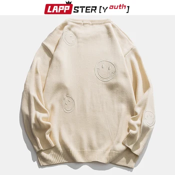 LAPPSTER-Omladinski gospodo ravnici smiješak Crnci Vintage džemper 2021 Muški pulover u korejskom stilu za ulične odjeće Muška moda pletene džemper
