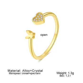 Minimalistički Leptir Srcu Crystal Otvoreni Prsten Moda Ženska Podesiva Zlatni Srebrni Leptir Šarm Prsten Nakit Poklon