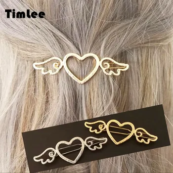 Timlee H135 Besplatna dostava Slatka Moda Srce Krilo Kopče Za Kosu Šuplji Metalni Pribor Za Kosu, Poklon,prodaja na veliko