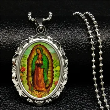 Djevica Marija, Isus je Ogrlica od nehrđajućeg Čelika za žene Srebrne Boje Ogrlica od Nehrđajućeg Čelika Nakit ogrlica mujer N72258B