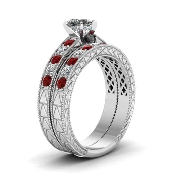 FDLK Modni Luksuzno prsten u obliku srca sa хрустальной rez od цинкового legure, Crveni prsten s umetak od gorskog kristala, Vjenčani vjenčanja dekoracija