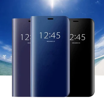 Luksuzni ogledalo Flip torbica za liniju Smart View za Samsung Galaxy S20 S21 S8 S9 S10 Plus A6 A7 A9 A8 Plus 2018 Kromirana kapa sa postoljem