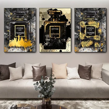 Kreativnost Crno-zlatnoj Bočici Parfema Luksuzni Modni Plakat Dekoracija Spavaće sobe Platnu Slikarstvo soba Dekor Zid Umjetnička slika