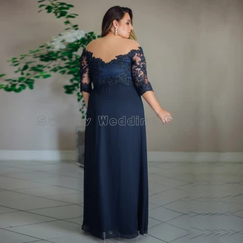 Tamno plava haljina Majke Nevjesta Plus Size Haljina Majka Mladenka kratkih rukava i prorezom sa strane vjenčanice za goste