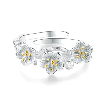 Vintage Prsten s cvijeta šljive za žene, Nakit srebrne boje, za djevojčice, Podesive Veličine, Otvoreni Prsten za prste