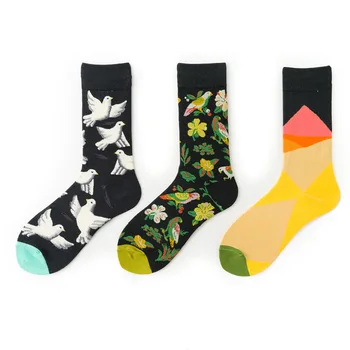 6 Parova Modni Golubica Grafiti Muške čarape Pamučnim Novost sa cvijećem Ptice Skica Zabavne Čarape za ljubitelje Vrlo cool 223