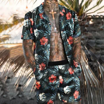 2021 Vruće muške Havajski setove kratkih rukava ljetna košulja na zakopčane s po cijeloj površini Plaža kratke hlače быстросохнущий Casual muško odijelo 2 kom-3XL