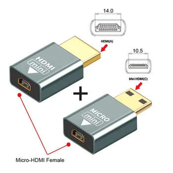 2 kom./compl. Kompatibilni Mikro-HDMI Ženski na Mini čovjeku i HDMI 1.4 Muški adapter 4K@60 Hz
