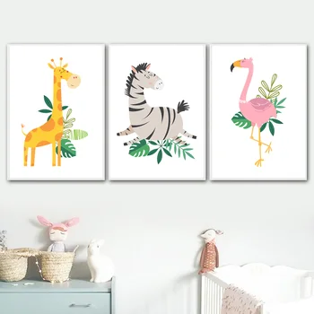 Skandinavski Crtani Životinja Zebra Žirafa Flamingo Lav Fotografije Dječje Dječja Soba Wall Art Home Dekor Kvaliteta Platna Slikarstvo Poster
