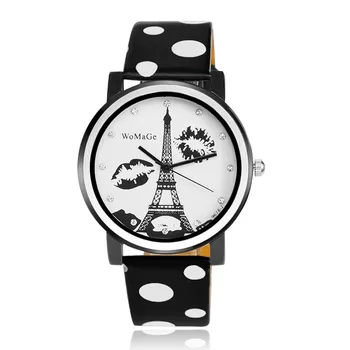 2019 Ženski sat WOMAGE Modni sat sa Eiffelovog tornja u grašak Kožne satovi satovi Ženski satovi Kvarcni satovi horloge dames