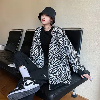 Jesenske jakne Za žene Veličina 4XL Harajuku s ispis Zebra Moderan par Tinejdžera odjeća Popularni Modni ženski kaput u stilu BF Ins