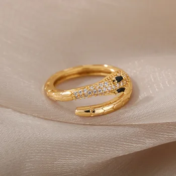 Cirkon Zmija Otvoreni Prsten Za žene Vintage Zlatne Boje s mikro-umetak Životinja Podesiv Prsten Kubni Cirkonij Crystal Večernje uređenje