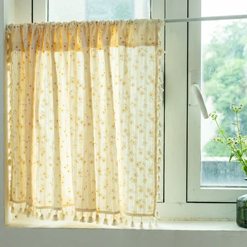 Žuti Daisy Kratke Zavjese za Male Prozora Boja Polovica Zavjese Tila za Kuhinje s Rimskim prozora #VT
