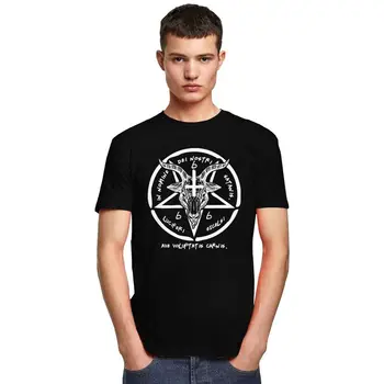Cool majica 666 Baphomet Za muškarce kratkih rukava, Simbol Sotone, t-shirt Vitezova-templara, majice s po cijeloj površini, Majice od pamuka, običan t-shirt