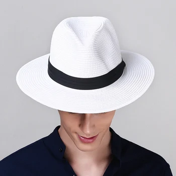 Moda ljeto Svakodnevni Proizvodnja Slamnati šešir od sunca Unisex Plaža Трилби s velikim poljima Jazz šešir od sunca Panama Ženska muška kapu s crnom trakom