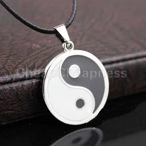 Vintage Nehrđajućeg Čelika Yin Yin Yang Privjesak Ogrlica Crno bijela Ogrlica Muške ogrlice od umjetne kože Nakit u kineskom stilu