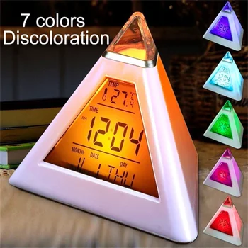Piramida LCD sat za Alarm Sat Stolni Termometar Digitalni Sat Stolni 7 Boja Svjetla Prijenosni Led Satovi Dom noćno svjetlo