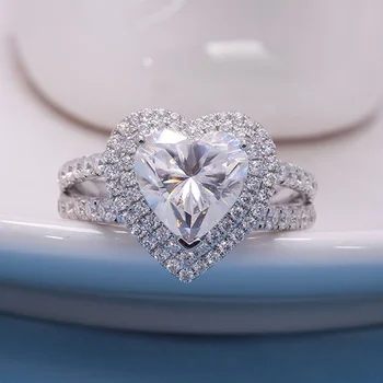 Romantični Puni Crystal vještački dijamant U Obliku Srca Vjenčano Prstenje za žene Srebrne Boje Dame Vjenčanje Vjenčano Prstenje Nakit College