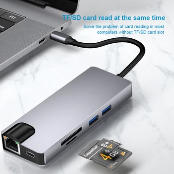 Hub tipa C USB C s HDMI-kompatibilni priključak VGA MultiUSB 3.0, čitač SD/TF, RJ451000M, USB-C PD, za Punjenje MacBook Pro 3.1 Razdjelnik