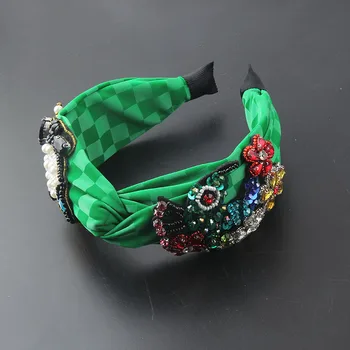 Nova moda pokrivač čarobna zelena optočena gorski kristal cvijet luk povez za glavu dame ulični dar svijetle boje, pribor za kosu 949