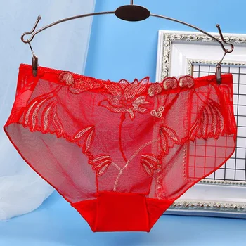 Ultra-tanki mrežaste prozirne ženske gaćice Udoban prozračne s velikim cvjetni vez Seksi ženske gaćice M-XL