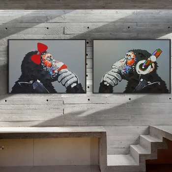 Street Art Pop-Orangutan Grafita i Plakata I Grafika Životinje Wall Art Slike na platnu Slike za dječju sobu Kućni Dekor