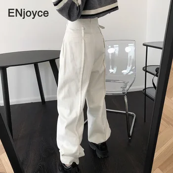 Berba bijele hlače s visokim strukom Ženska uličnu odjeću od korejskog денима Slobodan hlače Харадзюку Ženske široke hlače-teretni Hlače Proljeće