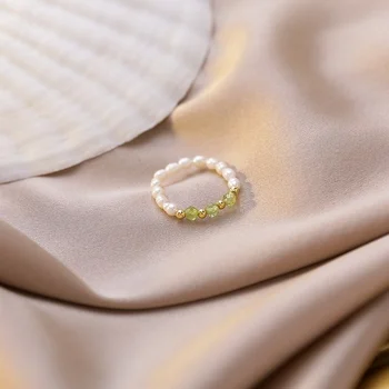 Korejski Multi Perle Minimalistički Perle Prirodni Slatkovodni Biseri Šarene Kristalni Prsten Ženski Nakit Za ruke Podesiv Elastično Prsten