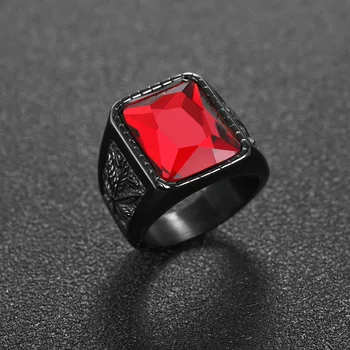 Muški Hip-Hop Prsten Od Nehrđajućeg Čelika 316L Crni/Crveni Kristal Kameni Prsten Rock Gothic Moda Muški Nakit Boho Veličina 7 8 9 10 11 12 13