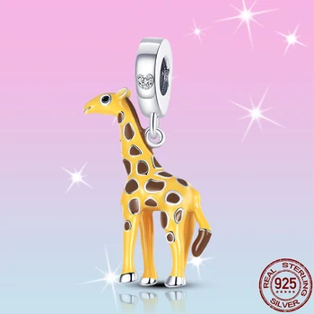 TOPLA RASPRODAJA 925 Sterling Srebra Žuta Šarena Žirafa Ovjes Zrna Idealni Izvorni Pandora narukvica Za žene Poklon nakit