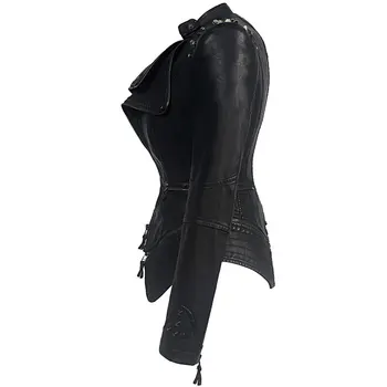 Ženska crna укороченная jakna od umjetne kože,s dugim rukavima, tanke jakne sa zakovicama, umjetna koža, Punk-rock, 6xl, odjeća, jakna zip sa zakovicama